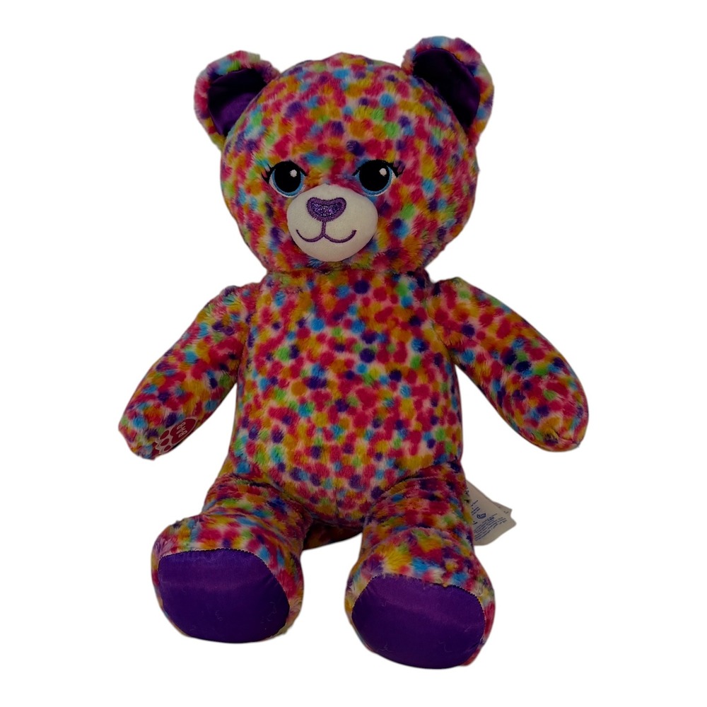 Build-a-Bear Cat Rainbow Confetti Plush Multi-Color Leopard 16" Purple BABW